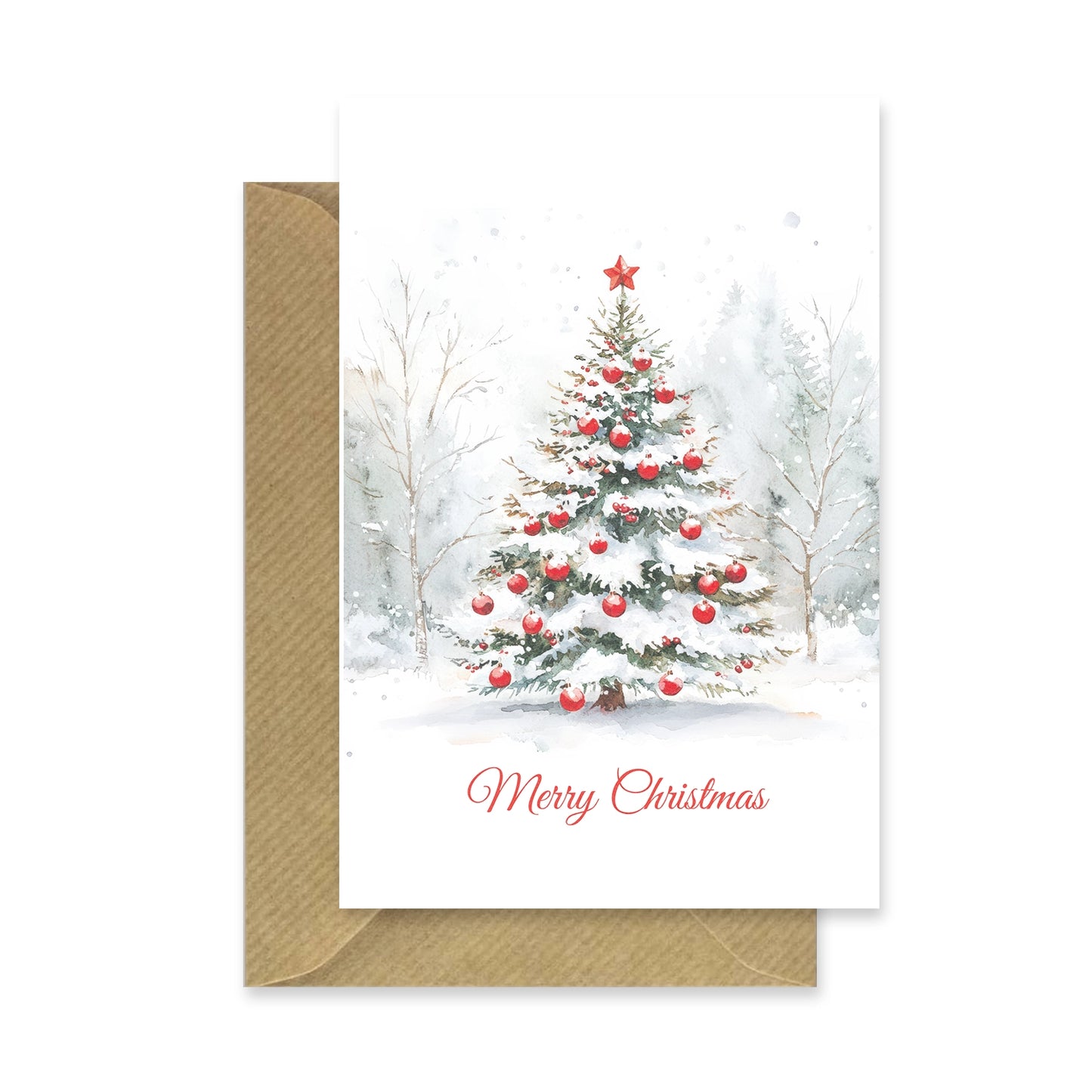 1 bezaubernde Weihnachtskarte - Klappkarte mit winterlichem Christbaummotiv und Umschlag