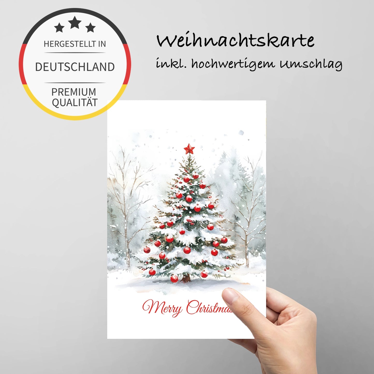 1 bezaubernde Weihnachtskarte - Klappkarte mit winterlichem Christbaummotiv und Umschlag