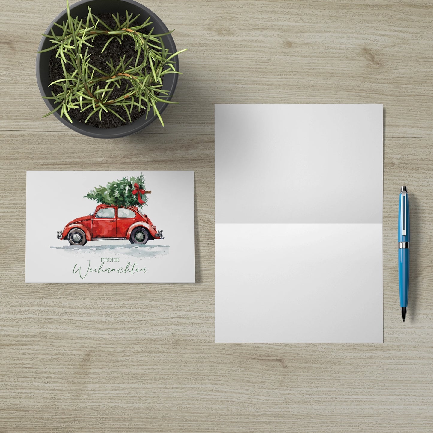 Einzigartige Weihnachtskarte mit Automotiv - Klappkarte mit braunem Umschlag