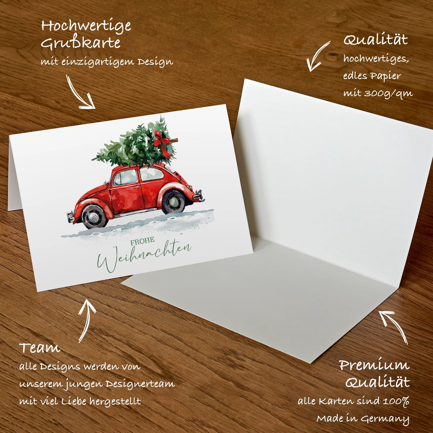 Einzigartige Weihnachtskarte mit Automotiv - Klappkarte mit braunem Umschlag