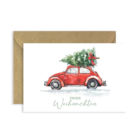 Einzigartige Weihnachtskarte mit Automotiv - Klappkarte mit braunem Umschlag Merz Designkarten