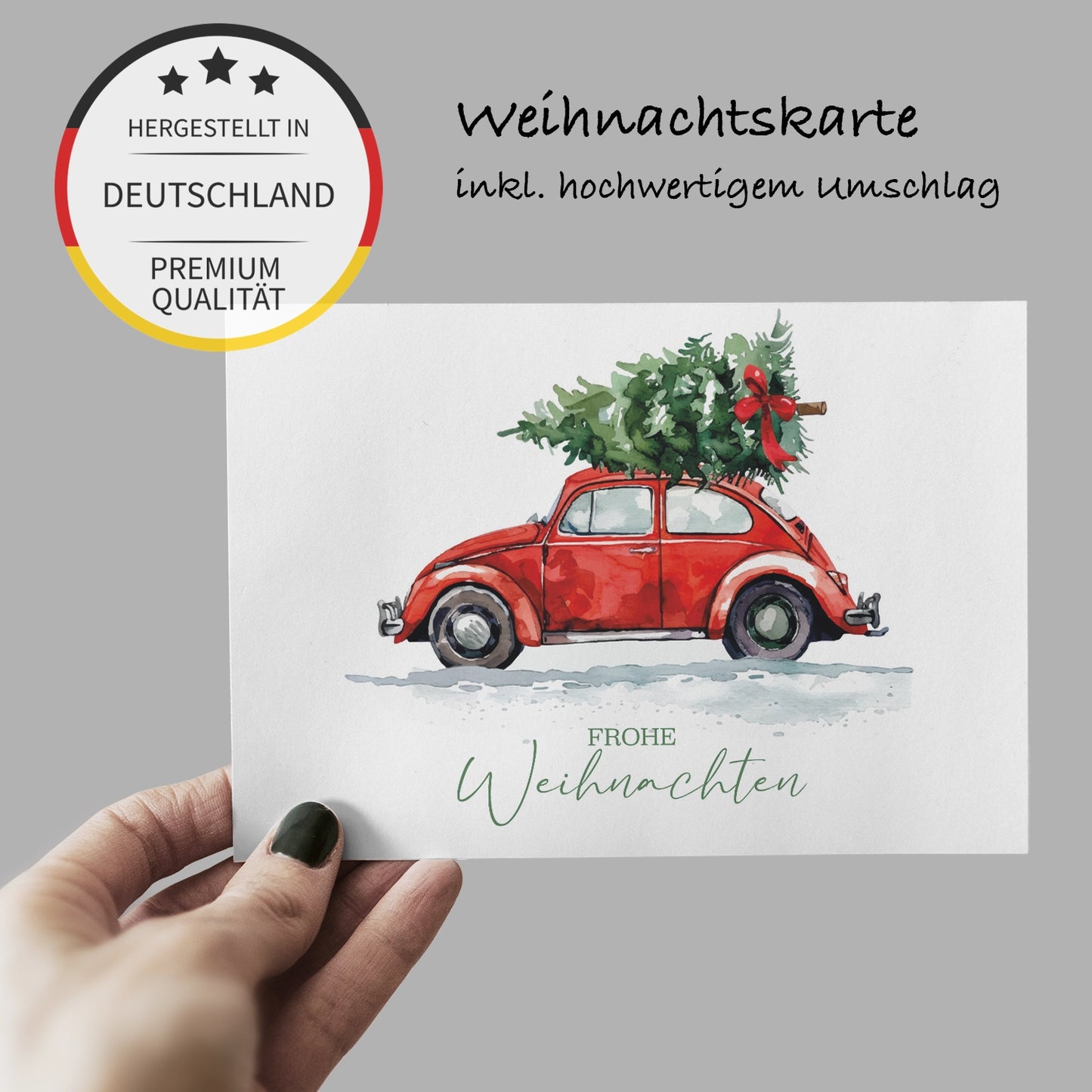 Einzigartige Weihnachtskarte mit Automotiv - Klappkarte mit braunem Umschlag