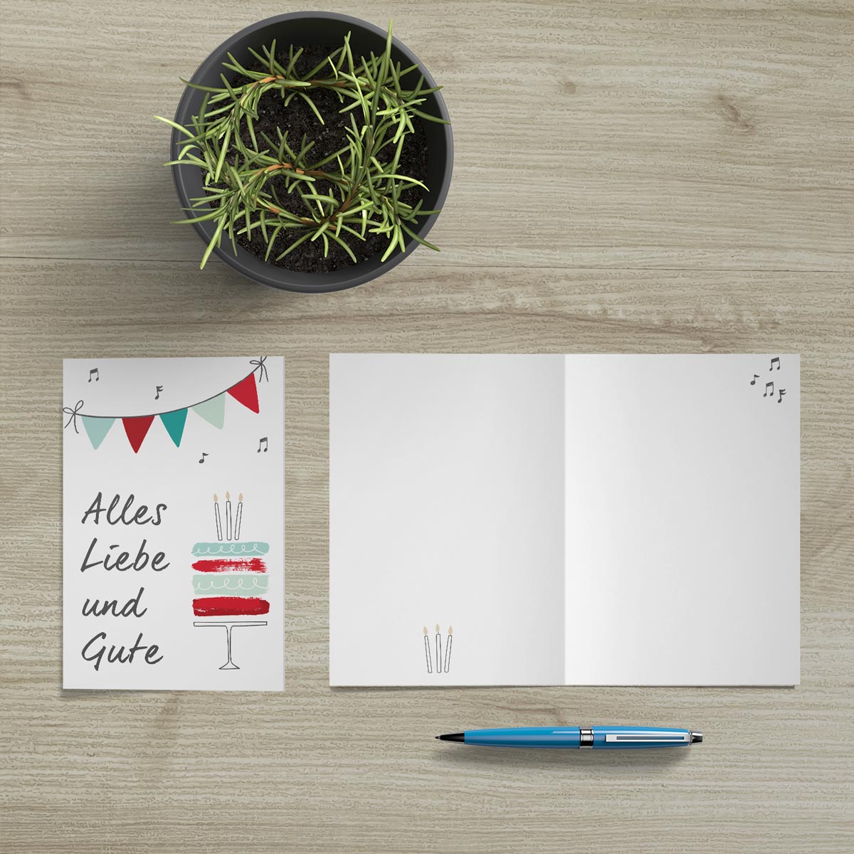 1 moderne Geburtstagskarte grün, rot weiß - mit 1 Umschlag in weiß Merz Designkarten