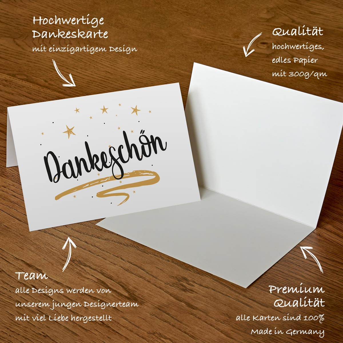 3 Premium Dankeskarten (Klappkarten) mit 3 Umschlägen, Danke Karten Grußkarte Merz Designkarten