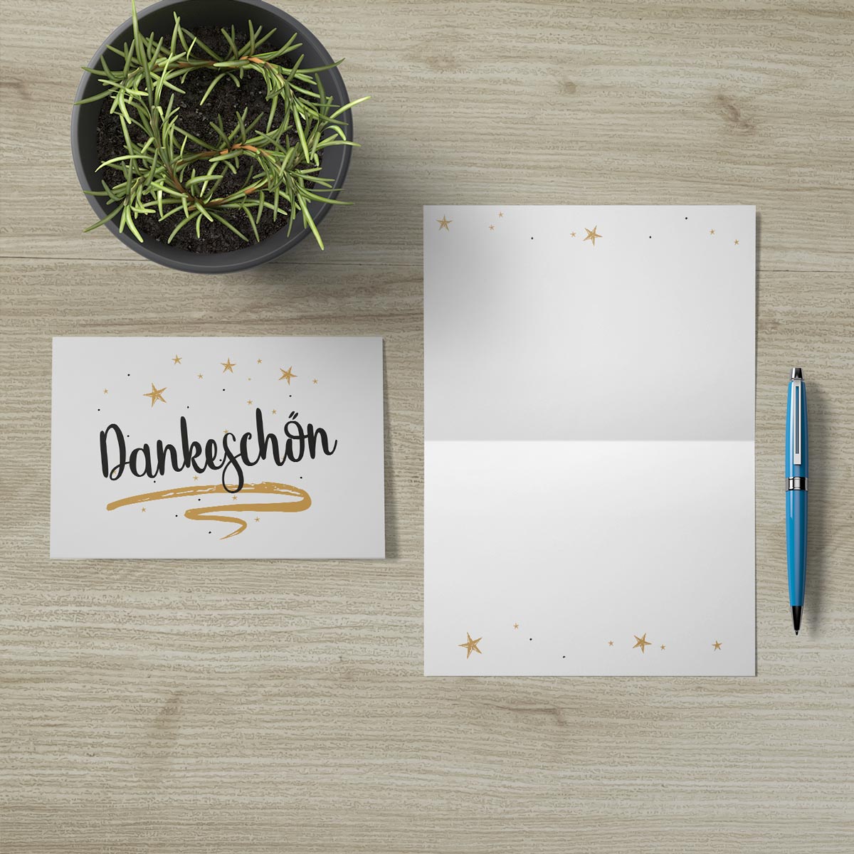 3 Premium Dankeskarten (Klappkarten) mit 3 Umschlägen, Danke Karten Grußkarte Merz Designkarten