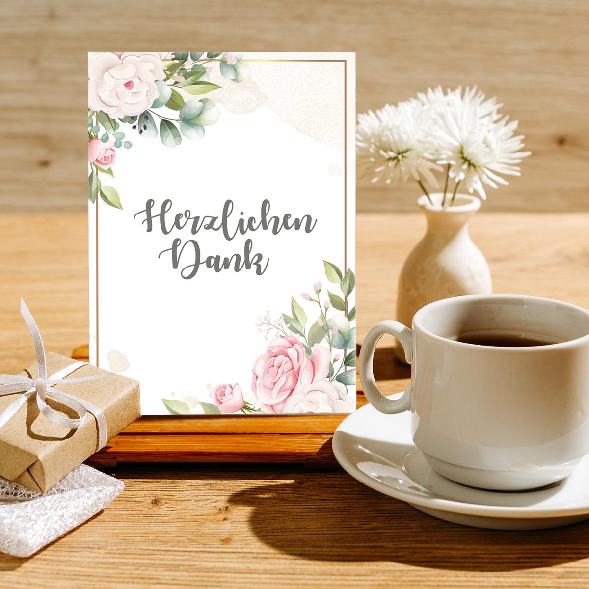 12 Stück Premium Dankeskarten (Klappkarten) mit Umschlägen, Danke Karten Geburt Merz Designkarten