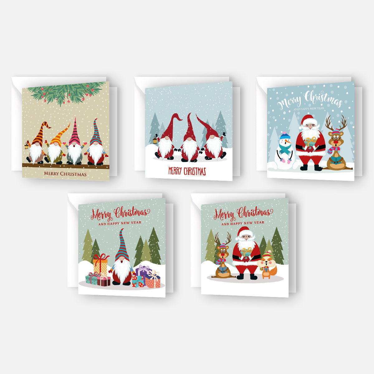 5 lustige Weihnachtskarten mit 5 unterschiedlichen Motive - Klappkarten mit weißem Kuverts