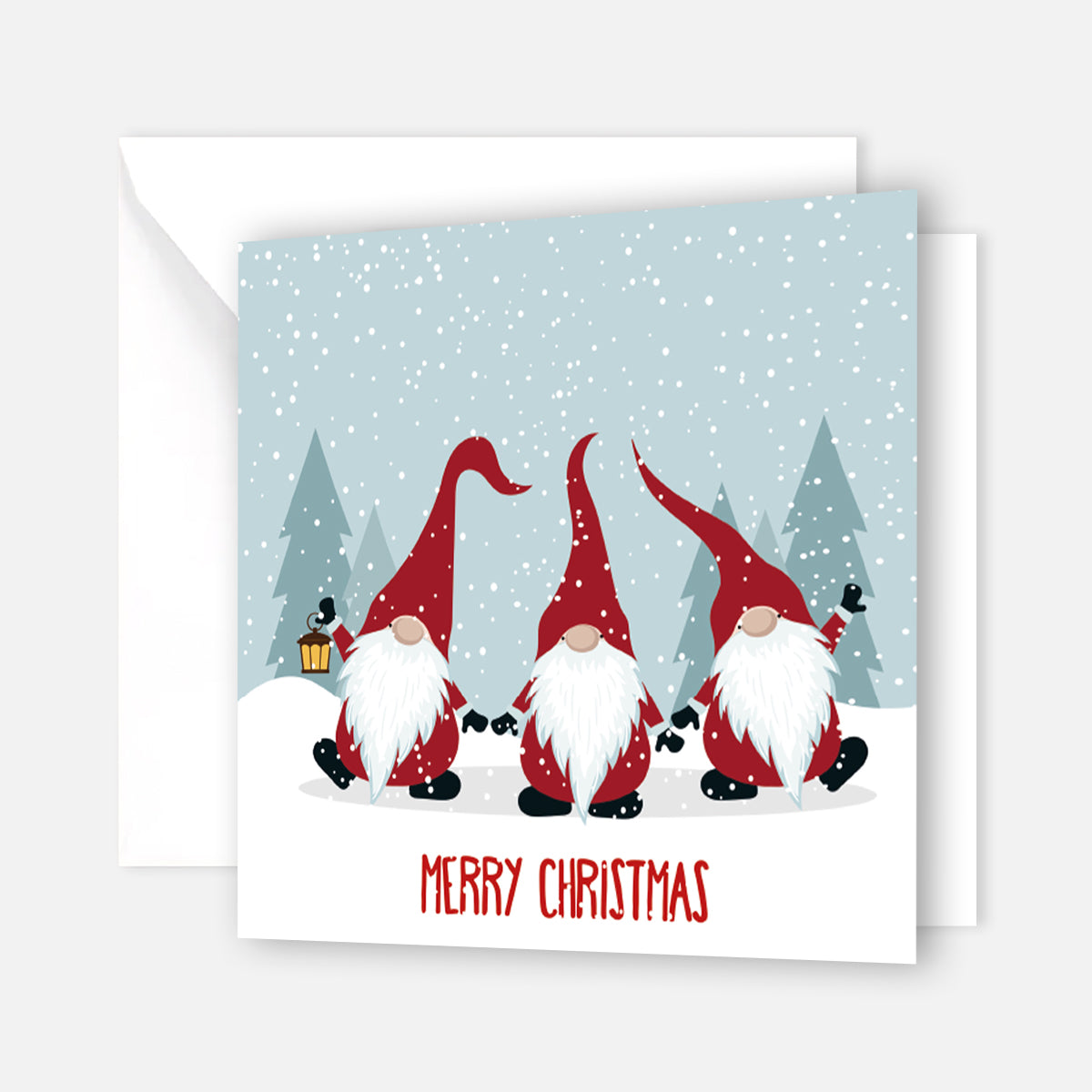 Quadratische Weihnachtskarte - 3 fröhliche Wichtel- Klappkarte mit weißem Kuvert