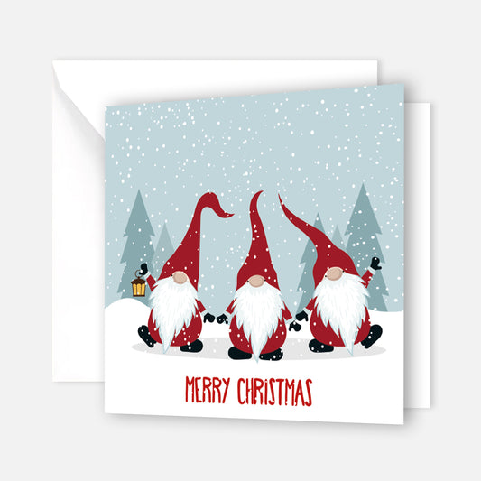 Quadratische Weihnachtskarte - 3 fröhliche Wichtel- Klappkarte mit weißem Kuvert - Merz Designkarten