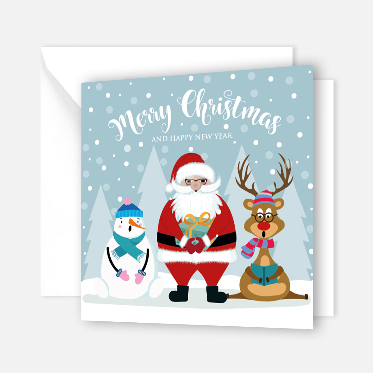 Quadratische Weihnachtskarte - fröhliches Trio - Klappkarte mit weißem Kuvert