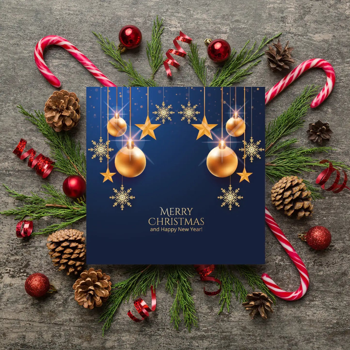 Festliche Weihnachtskarte in blau und gold - Klappkarte mit Kuvert - Merz Designkarten