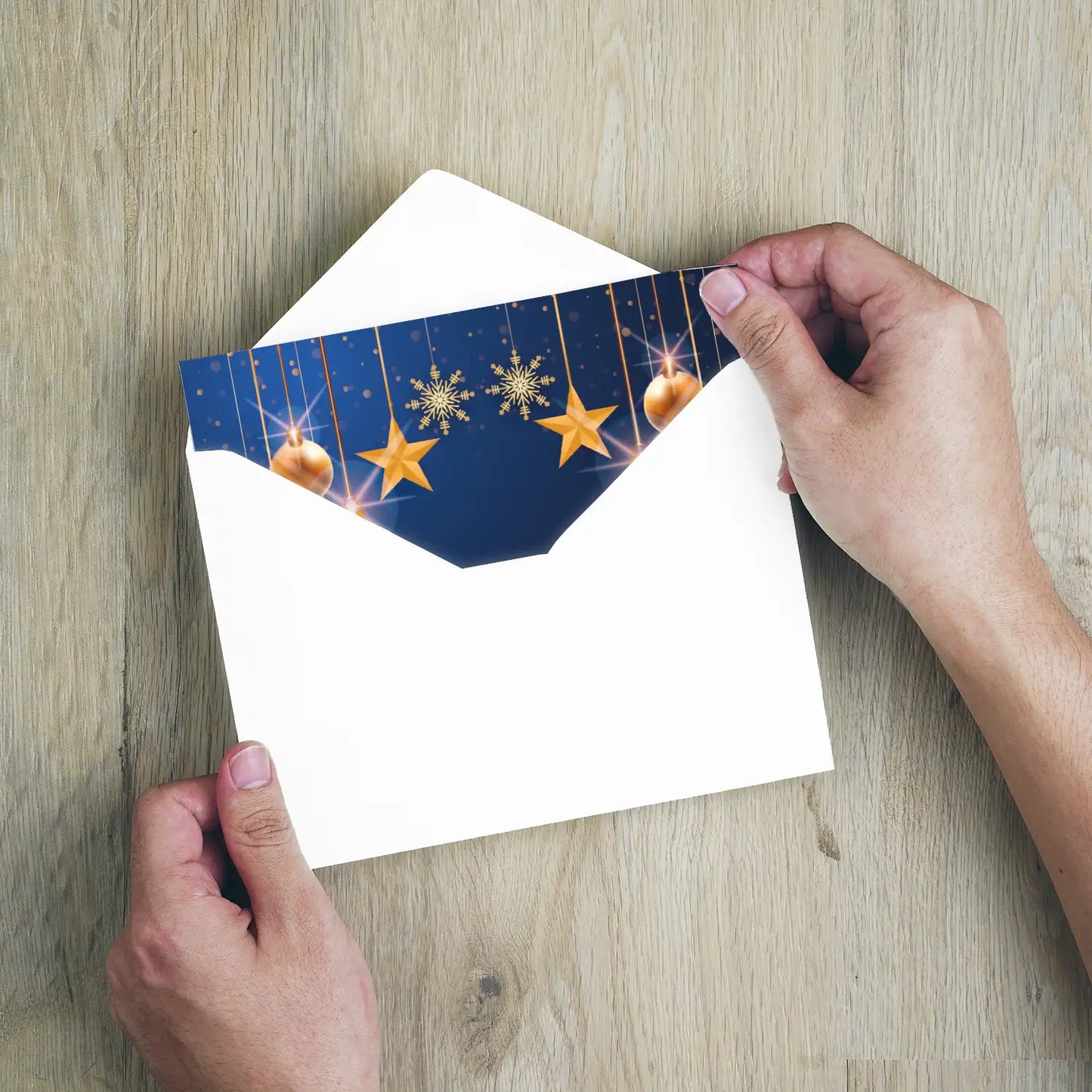 Festliche Weihnachtskarte in blau und gold - Klappkarte mit Kuvert - Merz Designkarten
