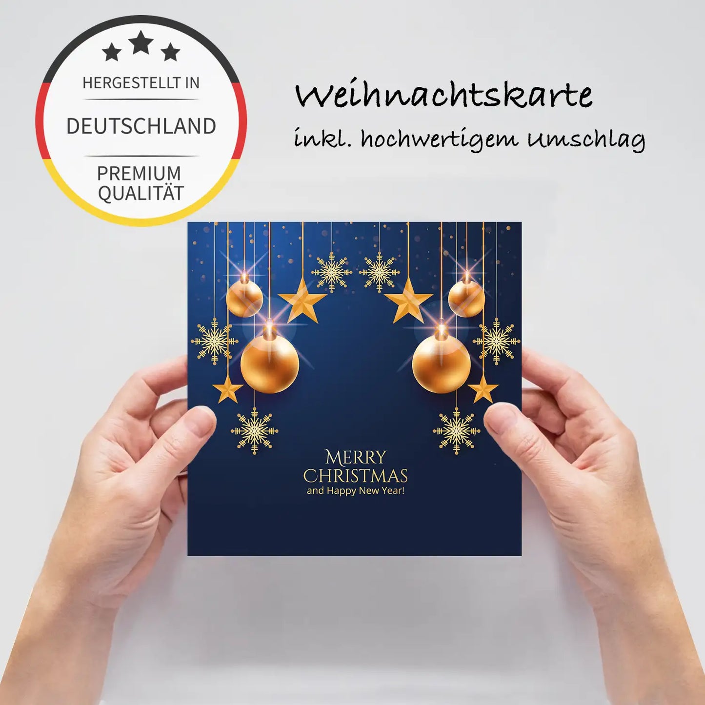 Festliche Weihnachtskarte in blau und gold - Klappkarte mit Kuvert - Merz Designkarten
