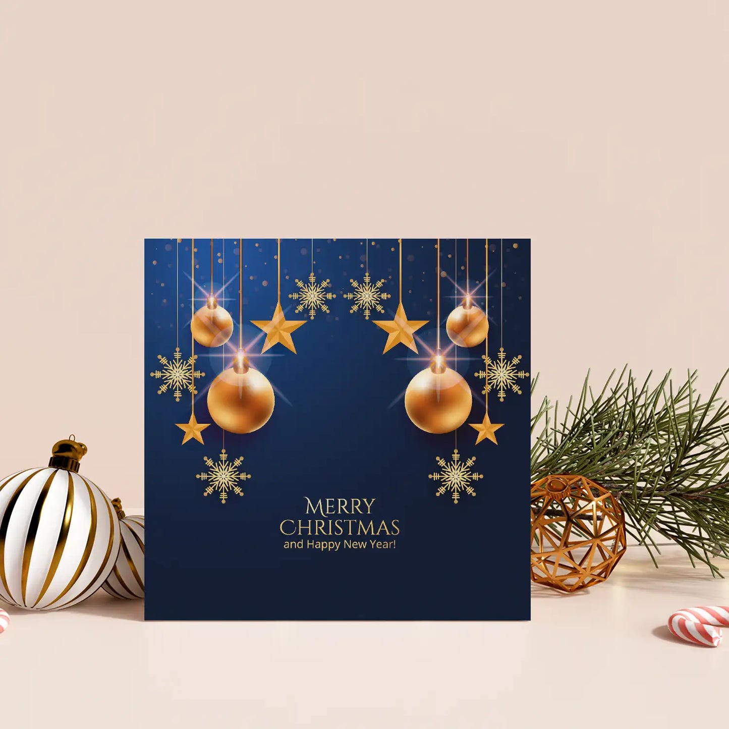 Festliche Weihnachtskarte in blau und gold - Klappkarte mit Kuvert - Merz Designkarten