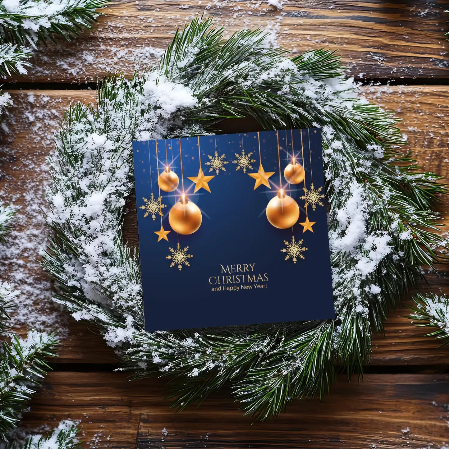 Festliche Weihnachtskarte in blau und gold - Klappkarte mit Kuvert - Merz Designkarten