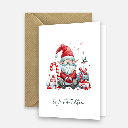 Bezaubernde Weihnachtskarte Wichtelmotiv- Klappkarte mit braunem Umschlag - Merz Designkarten