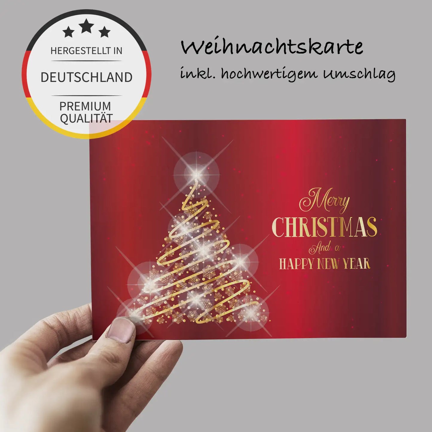 Edle Weihnachtskarte in rot und gold - Klappkarte mit Kuvert - Merz Designkarten