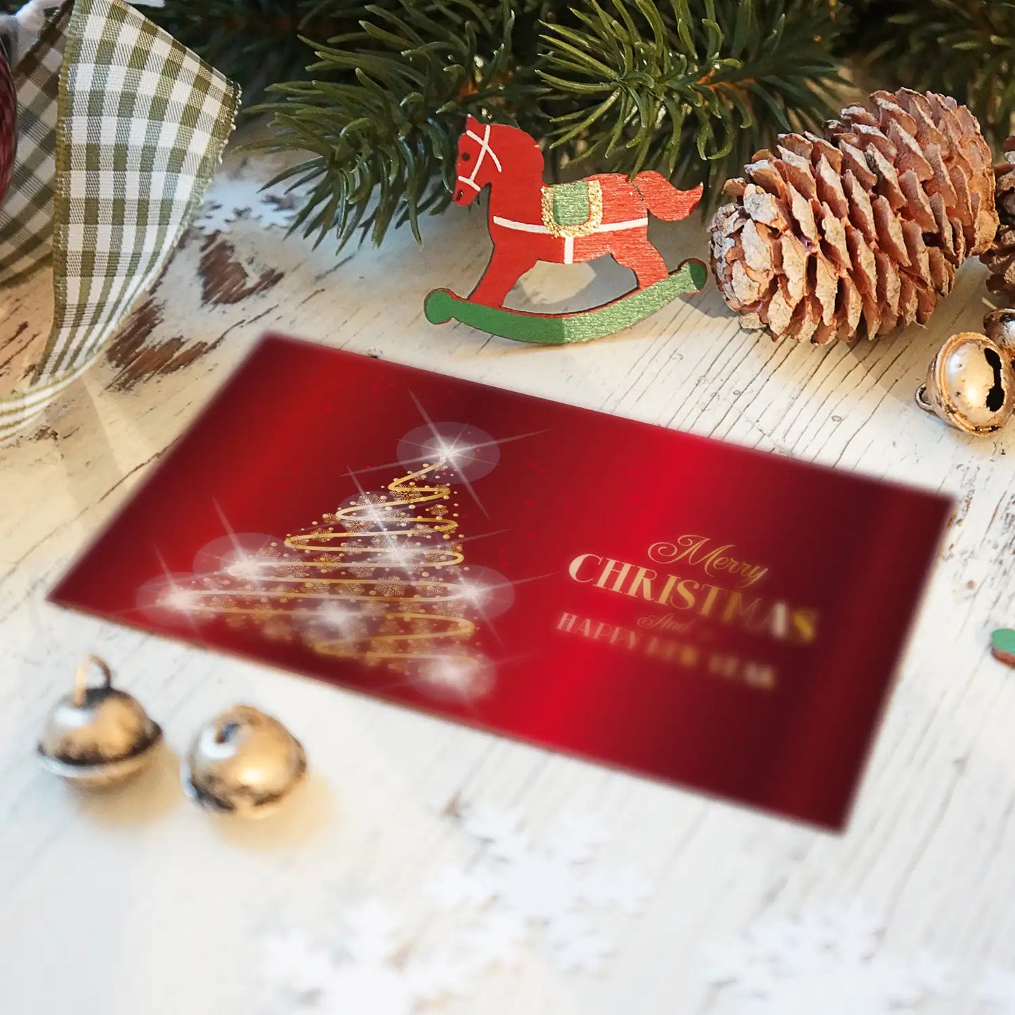 Edle Weihnachtskarte in rot und gold - Klappkarte mit Kuvert - Merz Designkarten