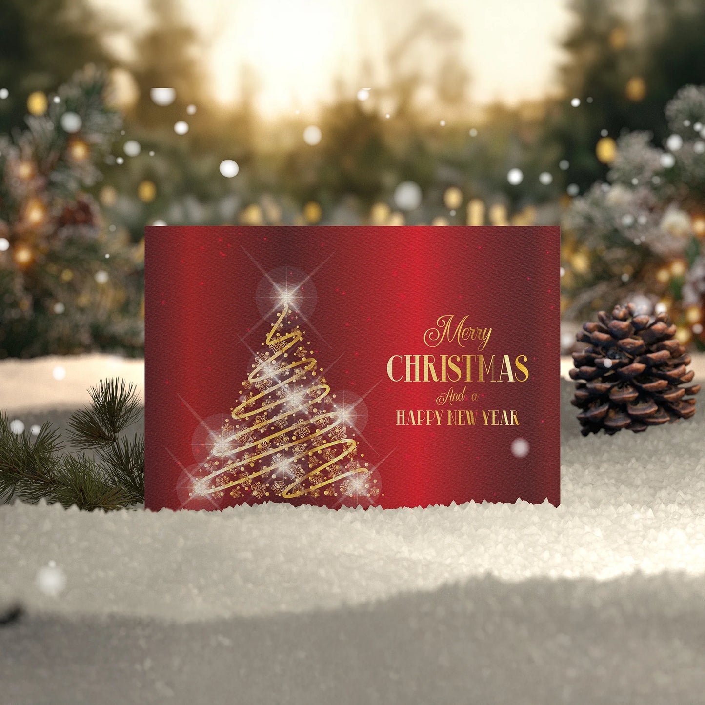 Edle Weihnachtskarte in rot und gold - Klappkarte mit Kuvert - Merz Designkarten