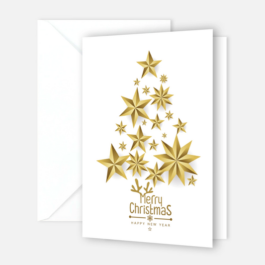 Weihnachtskarte - inkl. Umschlag mit Weihnachtsbaum aus Sterne in weiß und gold - Merz Designkarten