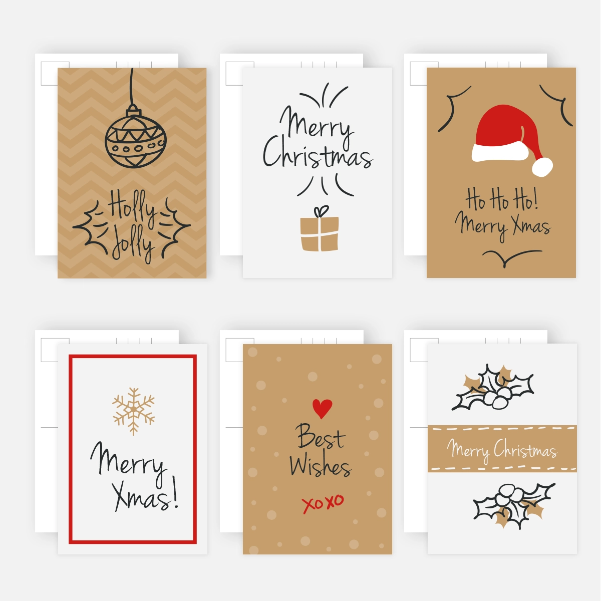 Modernes Postkarten-Weihnachts-Set mit 6 unterschiedlichen Motiven