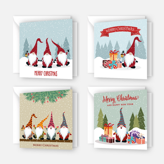 4 lustige Weihnachtskarten mit 4 unterschiedlichen Motive  - Klappkarten mit weißem Kuverts - Merz Designkarten