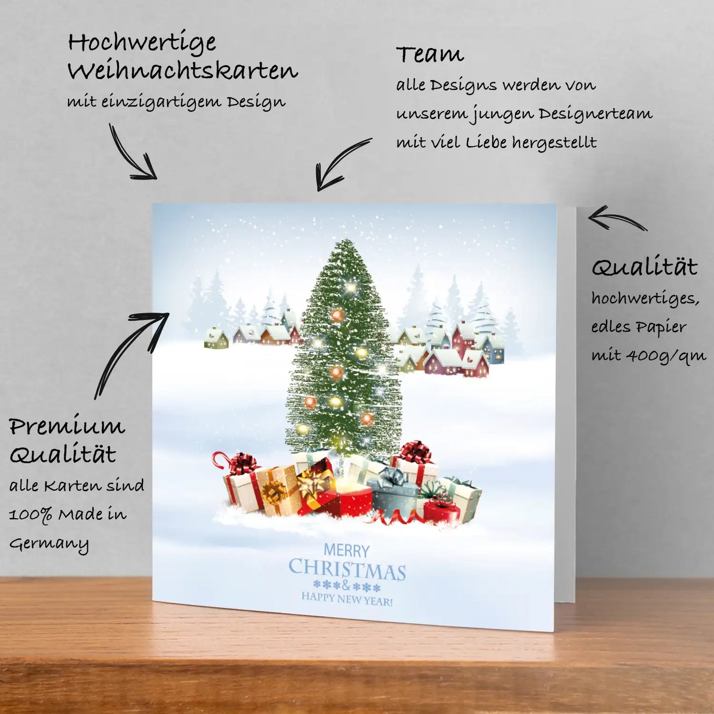 Quadratische, moderne Weihnachtskarte - Klappkarte - festliche Stimmung - Merz Designkarten