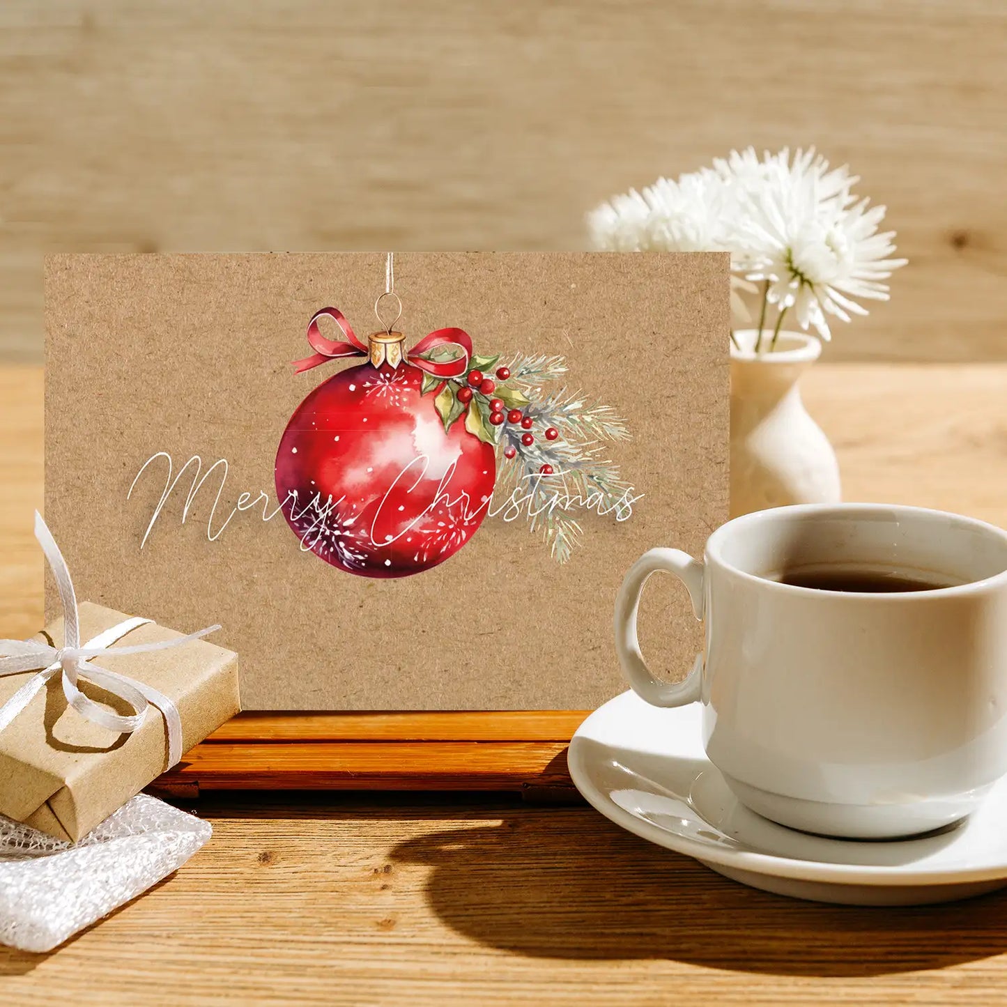 1 bezaubernde Weihnachtskarte mit Baumkugelmotiv -Klappkarte mit Umschlag 14,8 x 10,5cm - Merz Designkarten