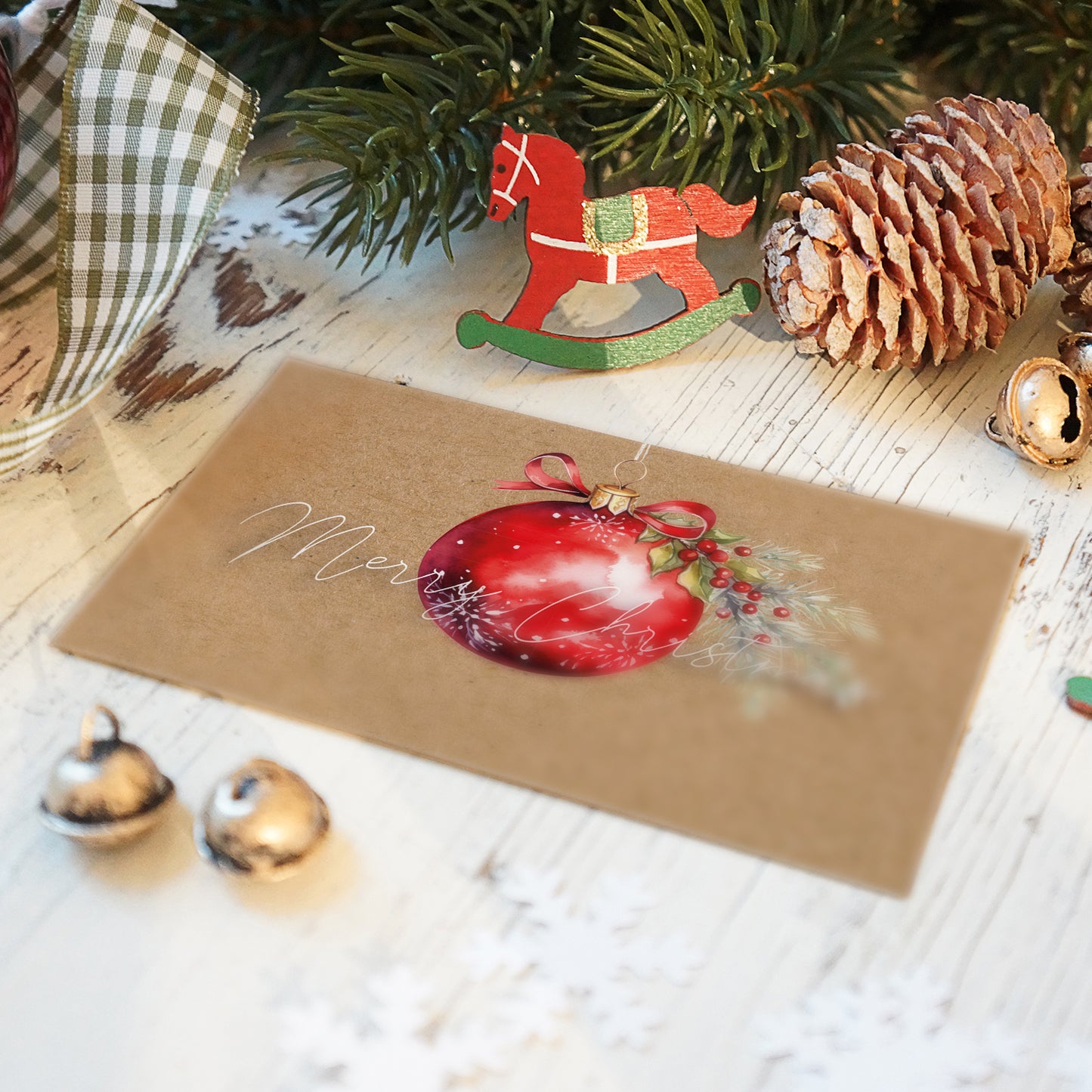 1 bezaubernde Weihnachtskarte mit Baumkugelmotiv -Klappkarte mit Umschlag 14,8 x 10,5cm - Merz Designkarten