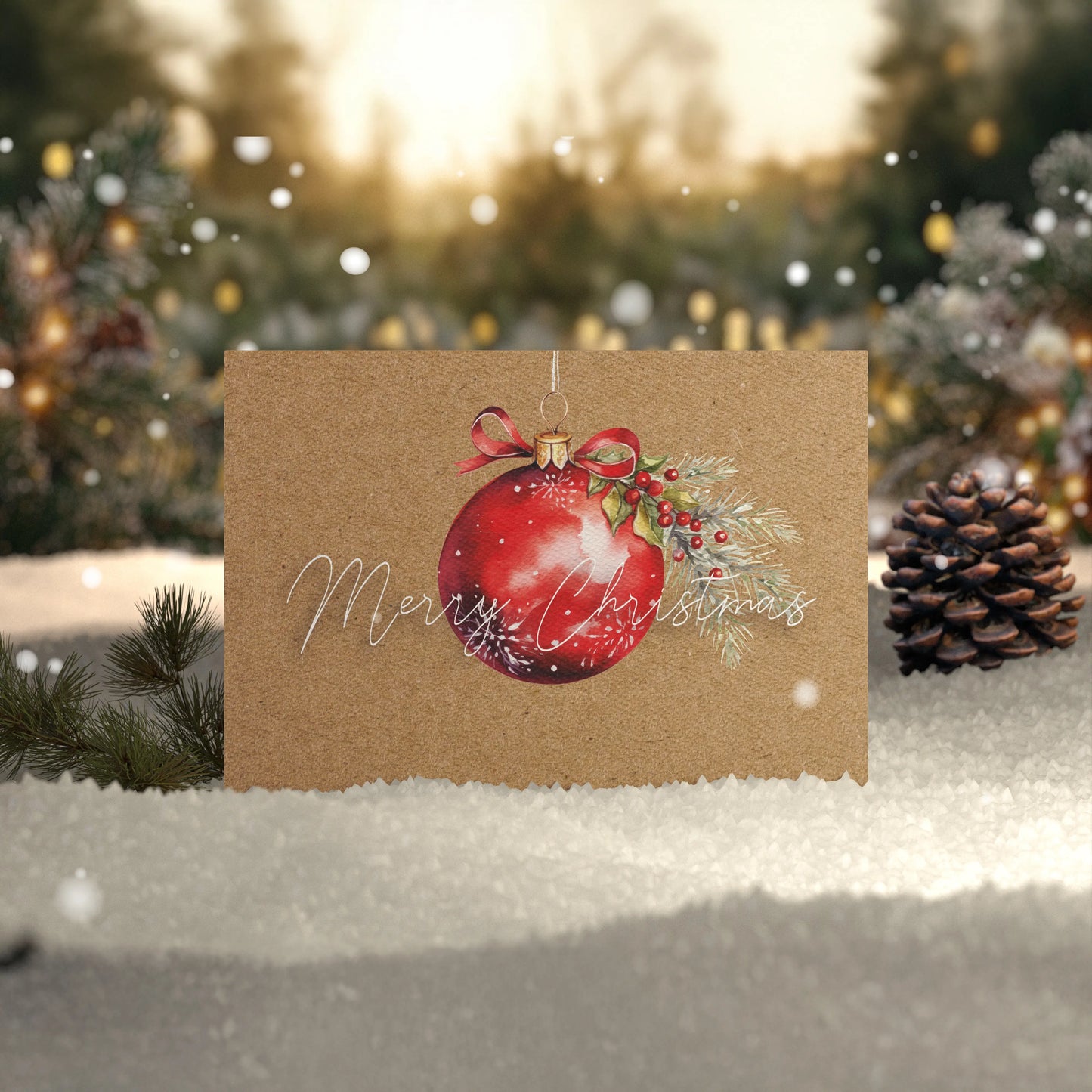 1 bezaubernde Weihnachtskarte mit Baumkugelmotiv -Klappkarte mit Umschlag 14,8 x 10,5cm - Merz Designkarten