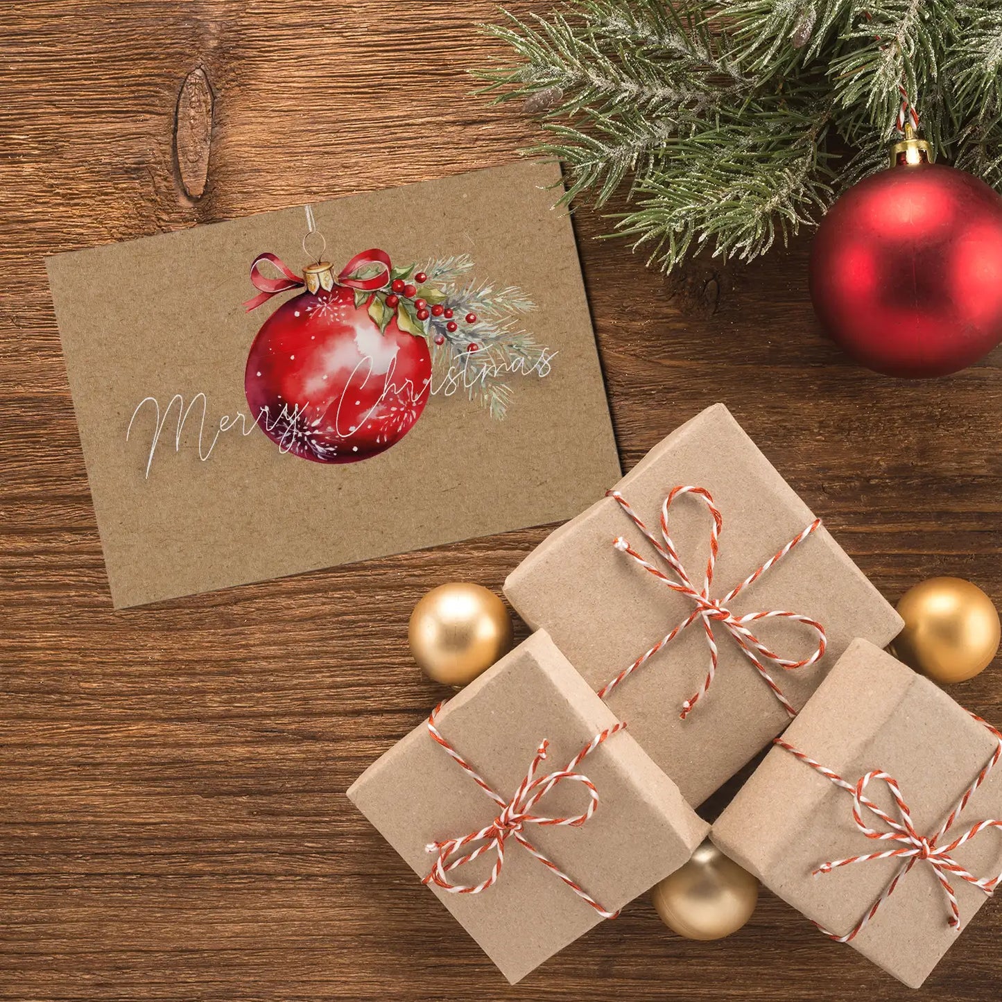 1 bezaubernde Weihnachtskarte mit Baumkugelmotiv -Klappkarte mit Umschlag 14,8 x 10,5cm - Merz Designkarten