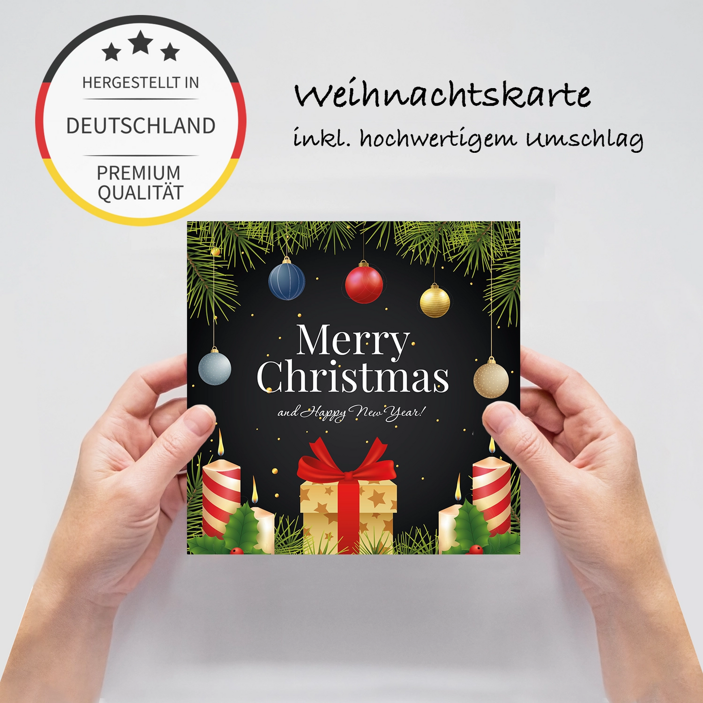 4 verschiedene Weihnachtskarten, Klappkarten mit 4 Kuverts - 14,8x14,8cm
