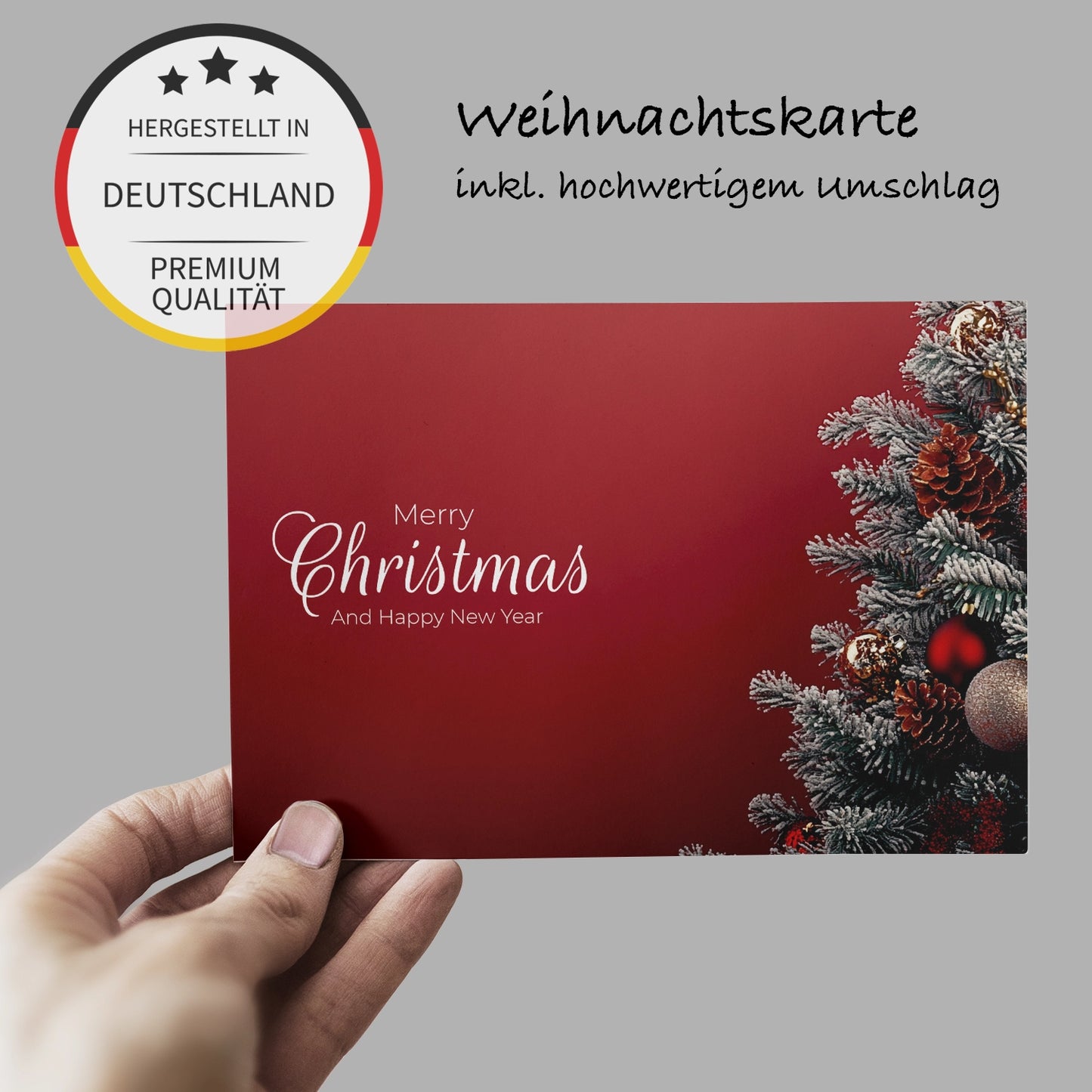 Edle Weihnachtskarte in rot mit Tannenbaum - Klappkarte mit Kuvert