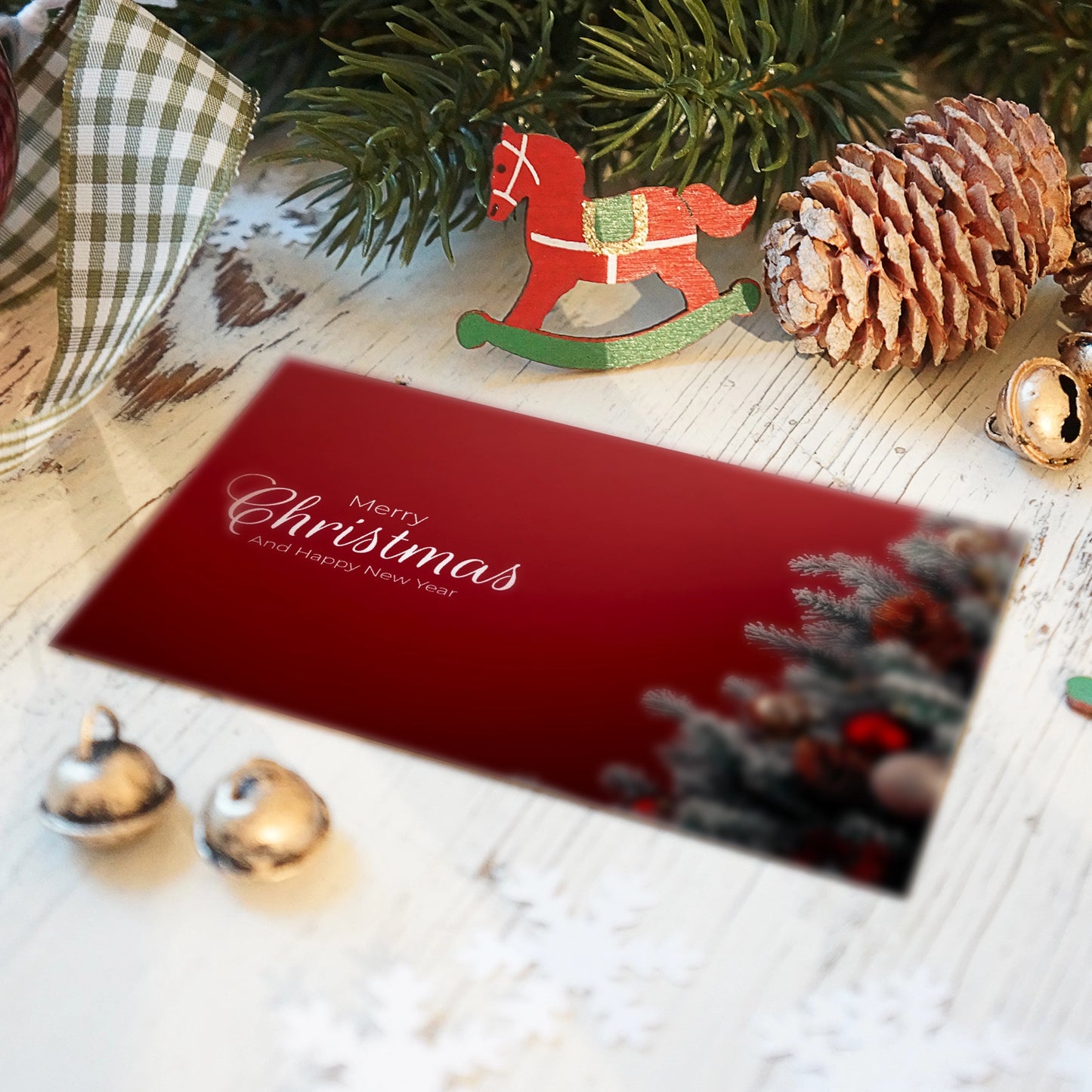 Edle Weihnachtskarte in rot mit Tannenbaum - Klappkarte mit Kuvert