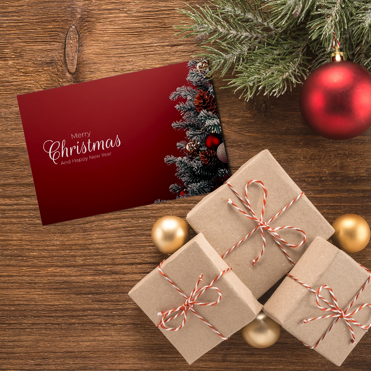 Edle Weihnachtskarte in rot mit Tannenbaum - Klappkarte mit Kuvert