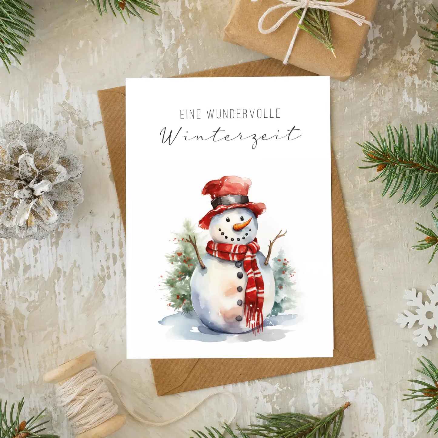 Einzigartiges 6er-Weihnachtskartenset mit 6 Aquarellmotive + 6 braunemUmschläge - Klappkarten