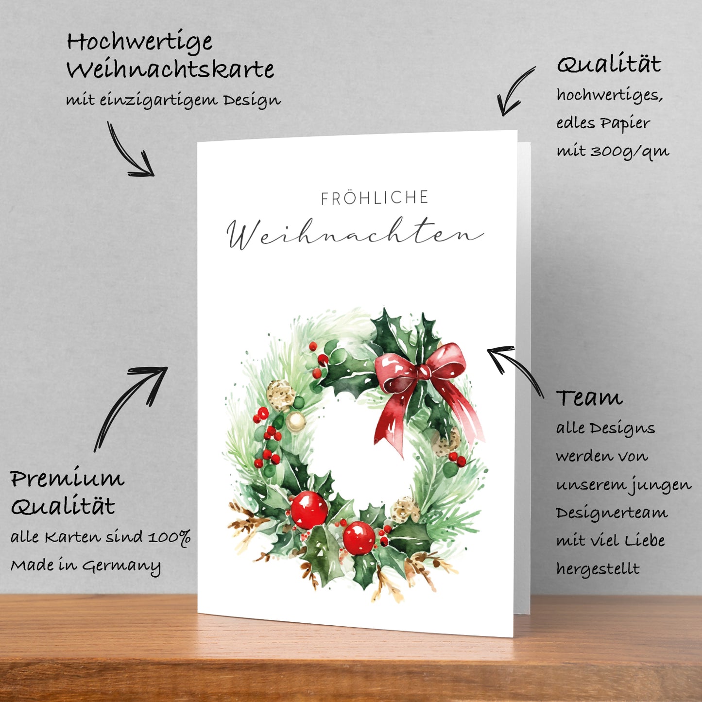 Einzigartiges 6er-Weihnachtskartenset mit 6 Aquarellmotive + 6 braunemUmschläge - Klappkarten