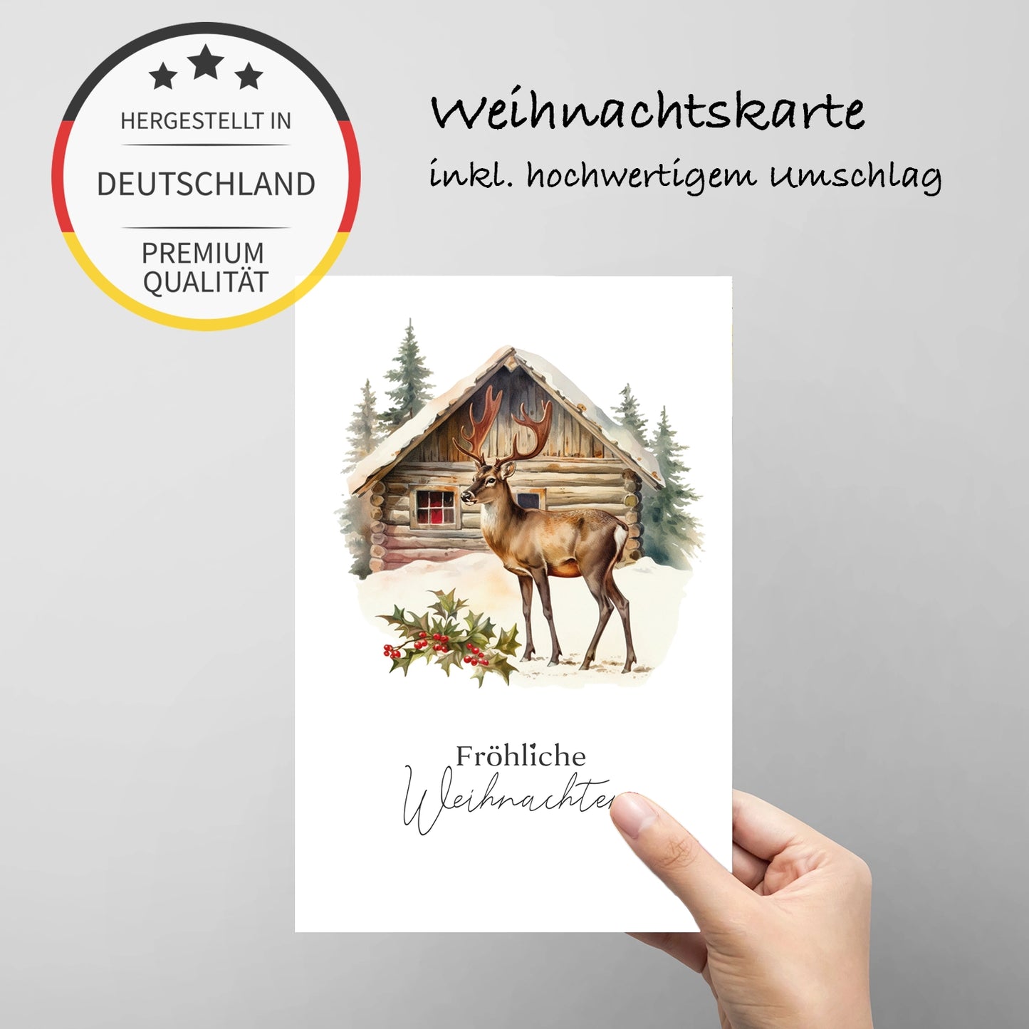 Einzigartiges 6er-Weihnachtskartenset mit 6 Aquarellmotive + 6 braunemUmschläge - Klappkarten