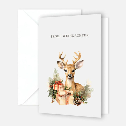 1 edle Weihnachtskarte mit Elchmotiv für Weihnachten Klappkarte mit Umschlag Merz Designkarten