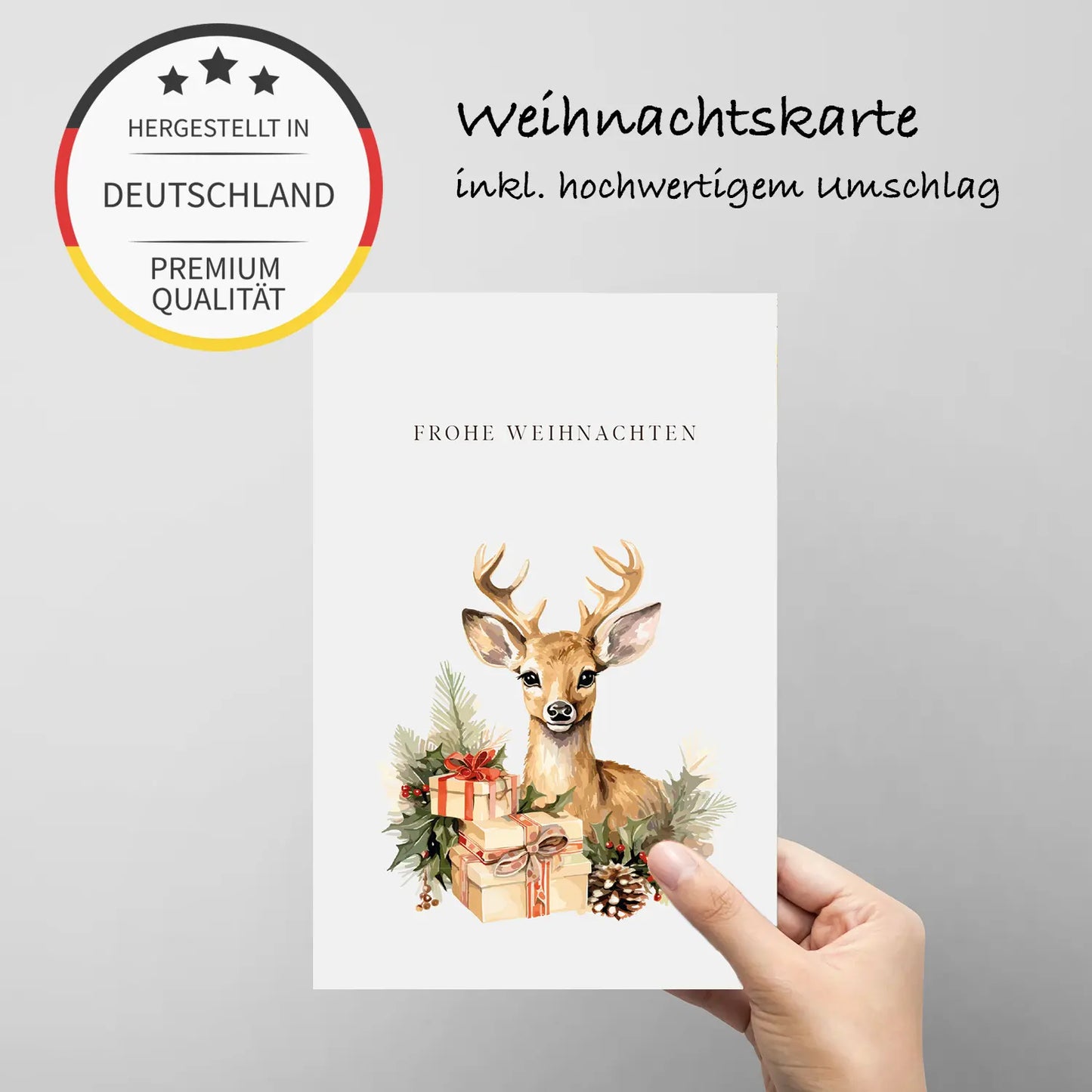 1 edle Weihnachtskarte mit Elchmotiv für Weihnachten Klappkarte mit Umschlag