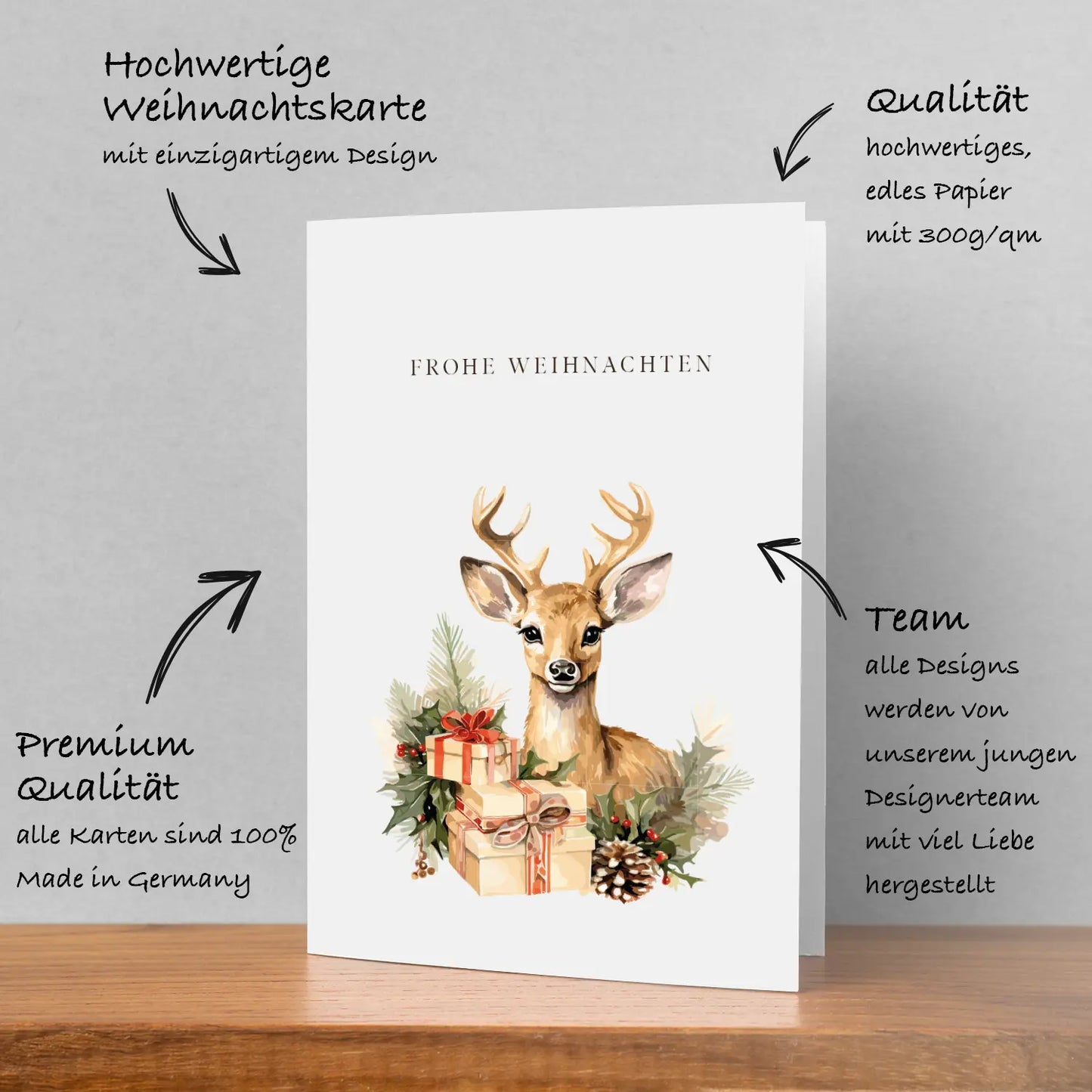 1 edle Weihnachtskarte mit Elchmotiv für Weihnachten Klappkarte mit Umschlag