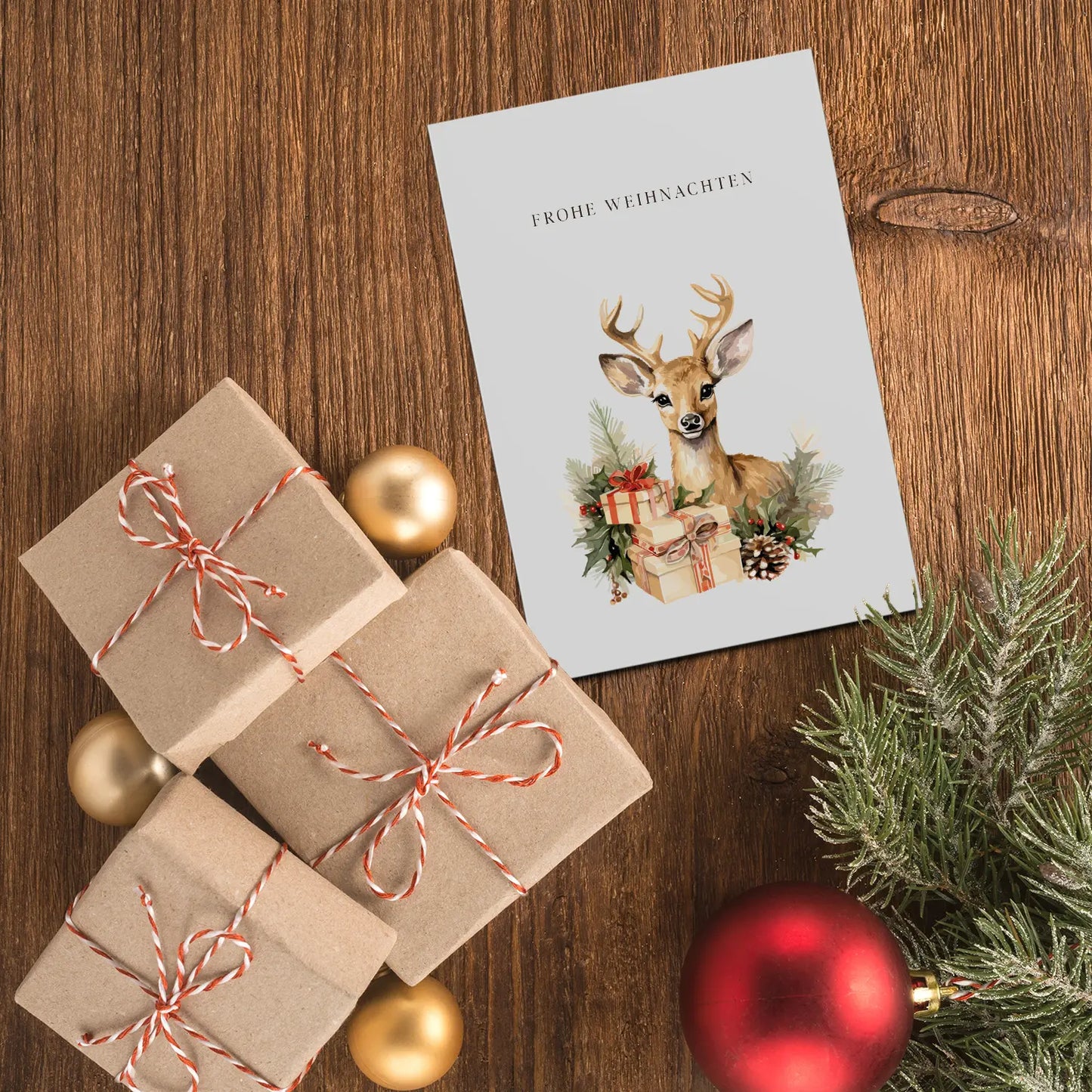 1 edle Weihnachtskarte mit Elchmotiv für Weihnachten Klappkarte mit Umschlag