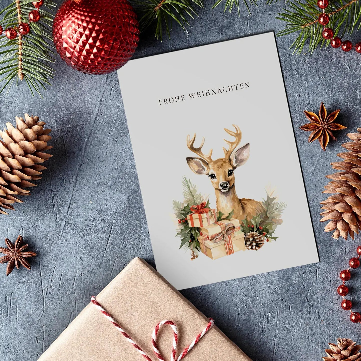 1 edle Weihnachtskarte mit Elchmotiv für Weihnachten Klappkarte mit Umschlag