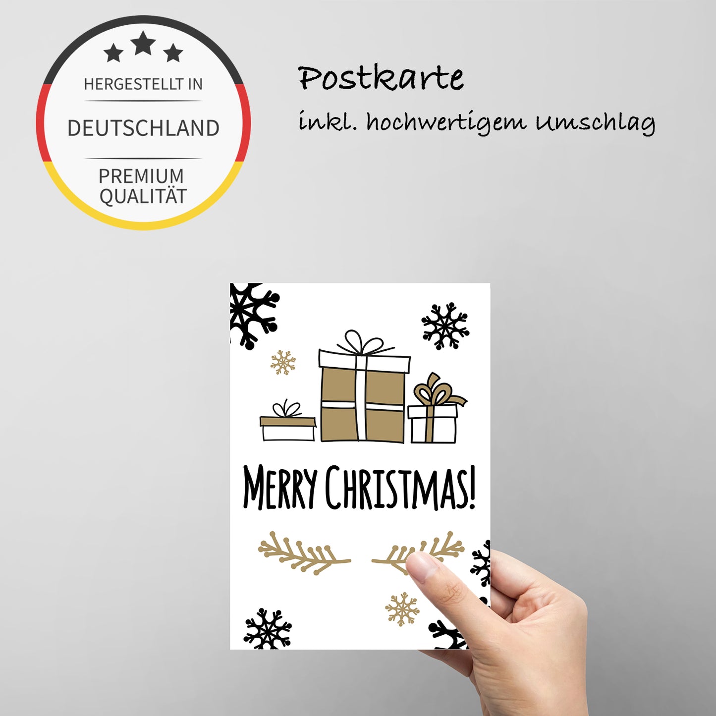 1 moderne Weihnachtskarte - Postkarte - mit Geschenkemotiv