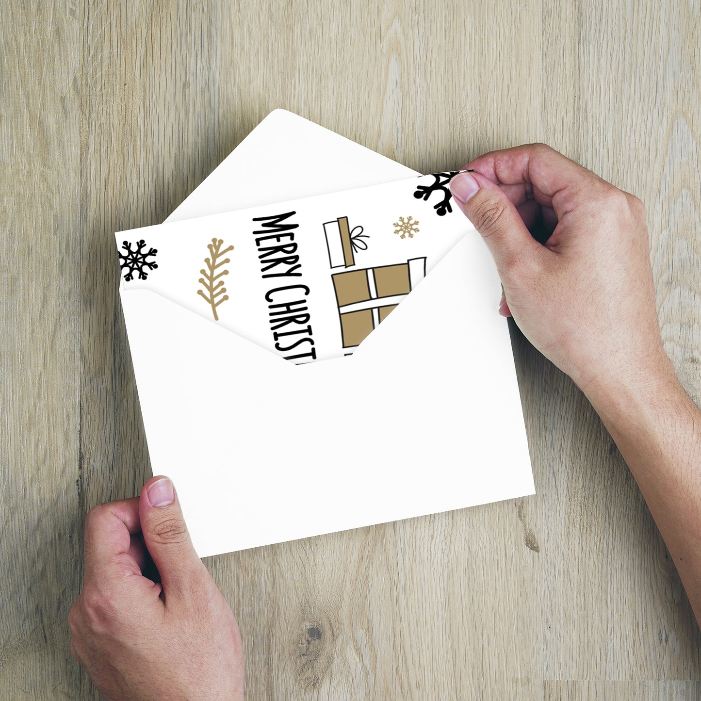 1 moderne Weihnachtskarte - Postkarte - mit Geschenkemotiv