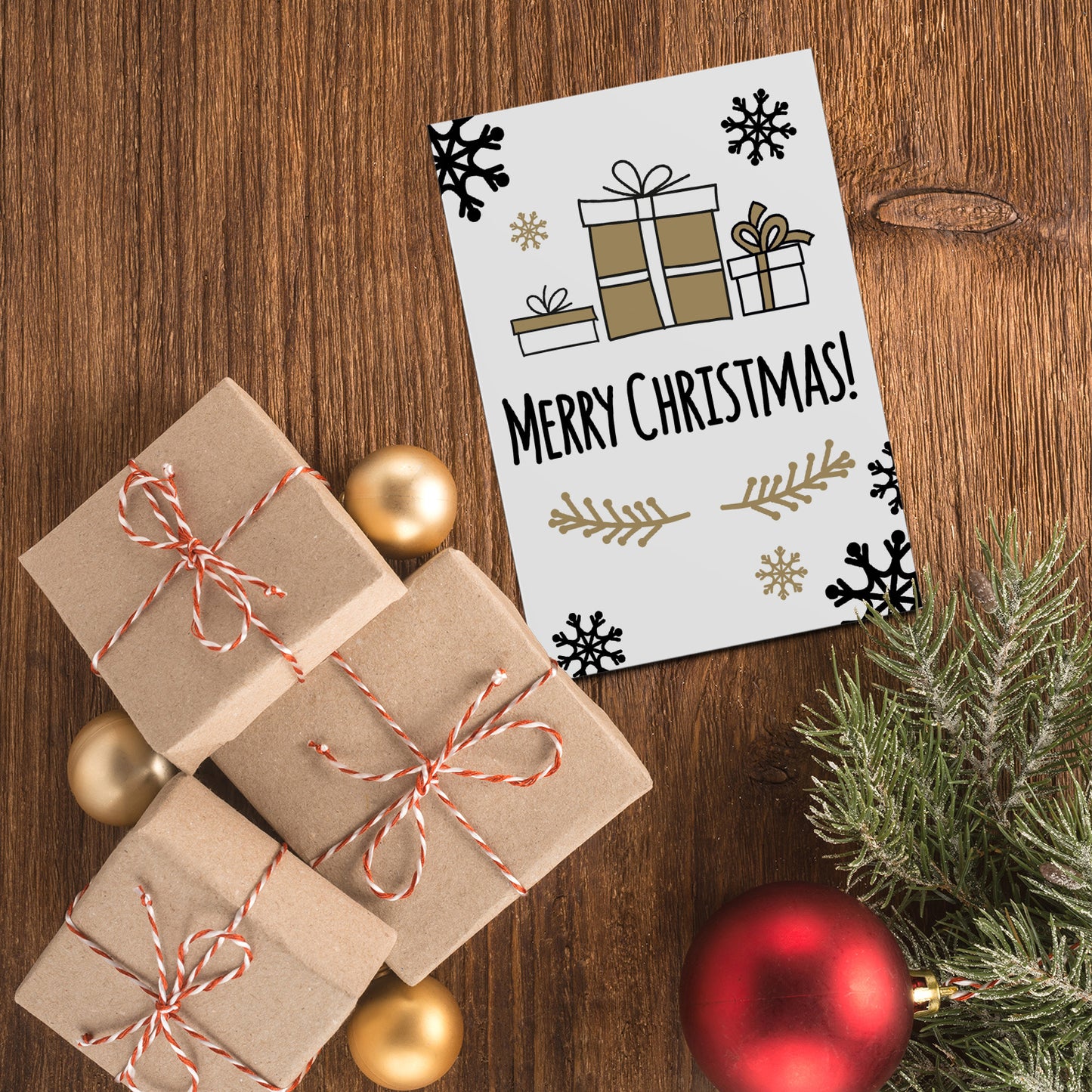 1 moderne Weihnachtskarte - Postkarte - mit Geschenkemotiv
