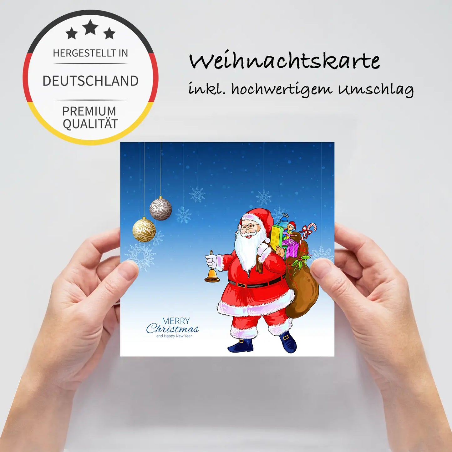 1 moderneWeihnachtskarte - Klappkarte mit Weihnachtsmannmotiv und Umschlag