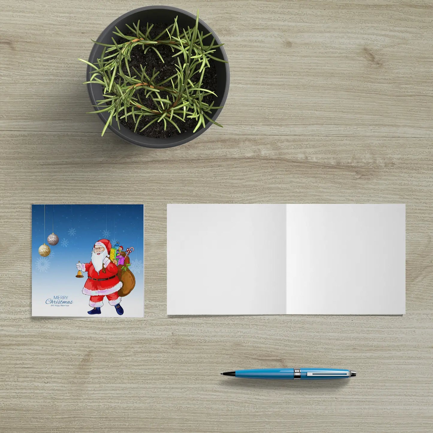 1 moderneWeihnachtskarte - Klappkarte mit Weihnachtsmannmotiv und Umschlag