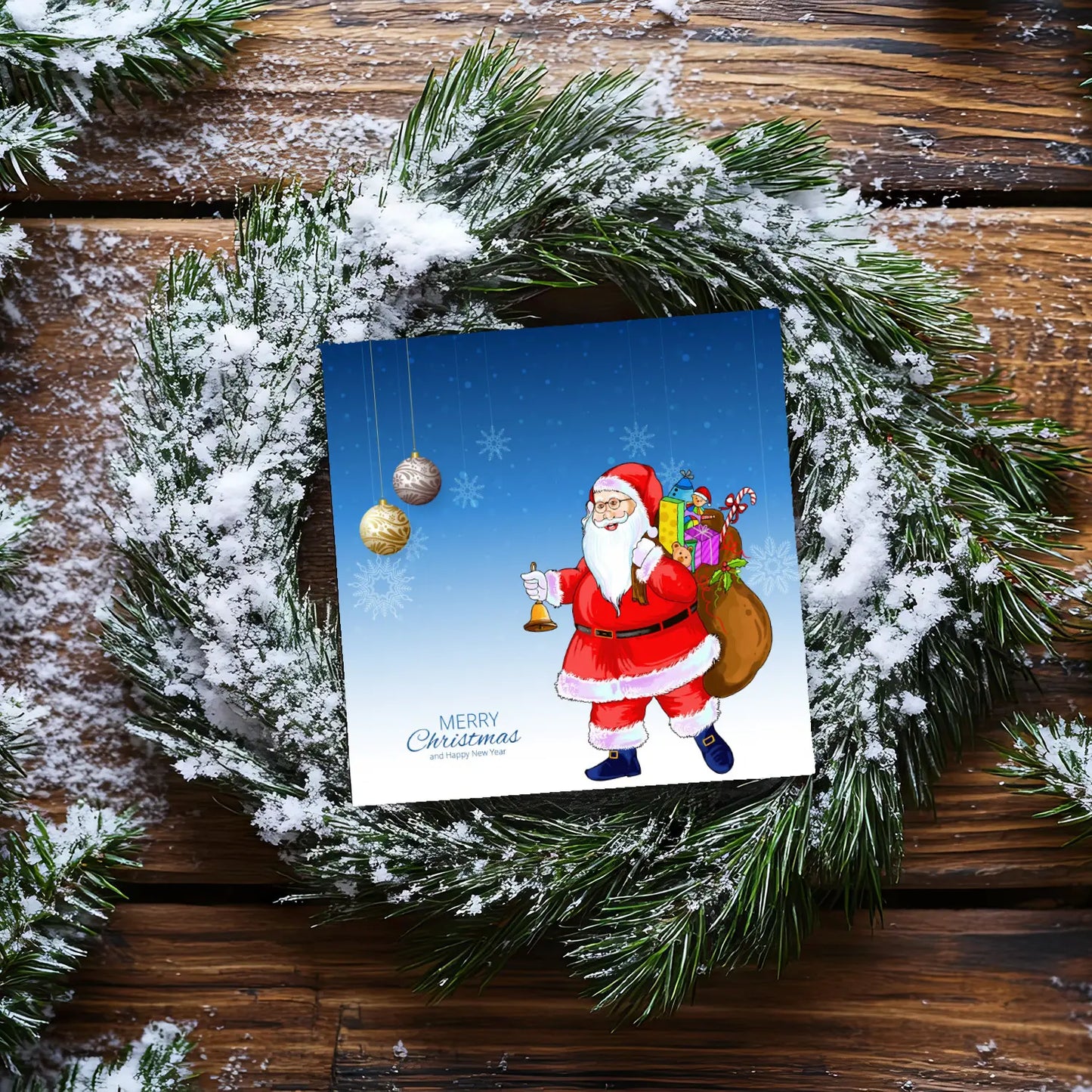 1 moderneWeihnachtskarte - Klappkarte mit Weihnachtsmannmotiv und Umschlag