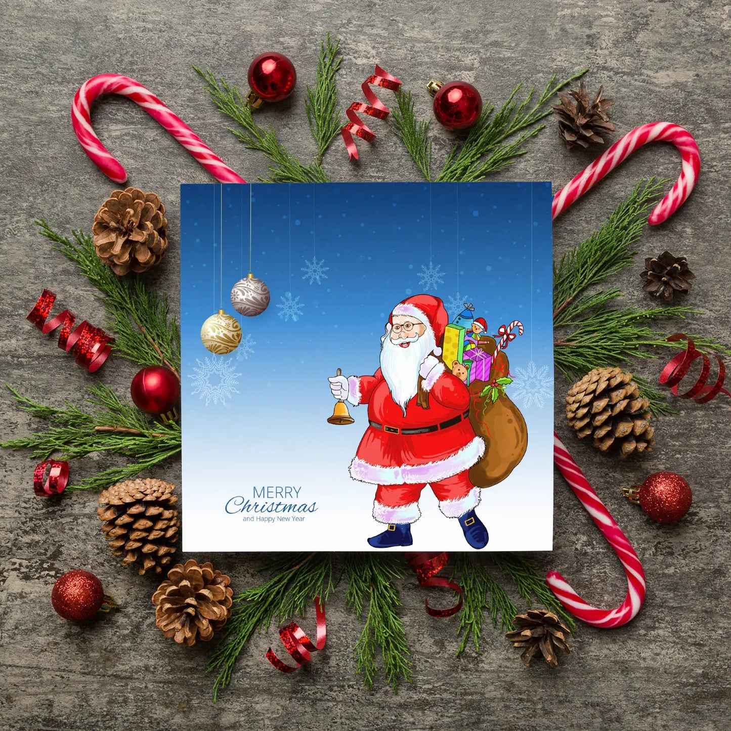 1 moderneWeihnachtskarte - Klappkarte mit Weihnachtsmannmotiv und Umschlag